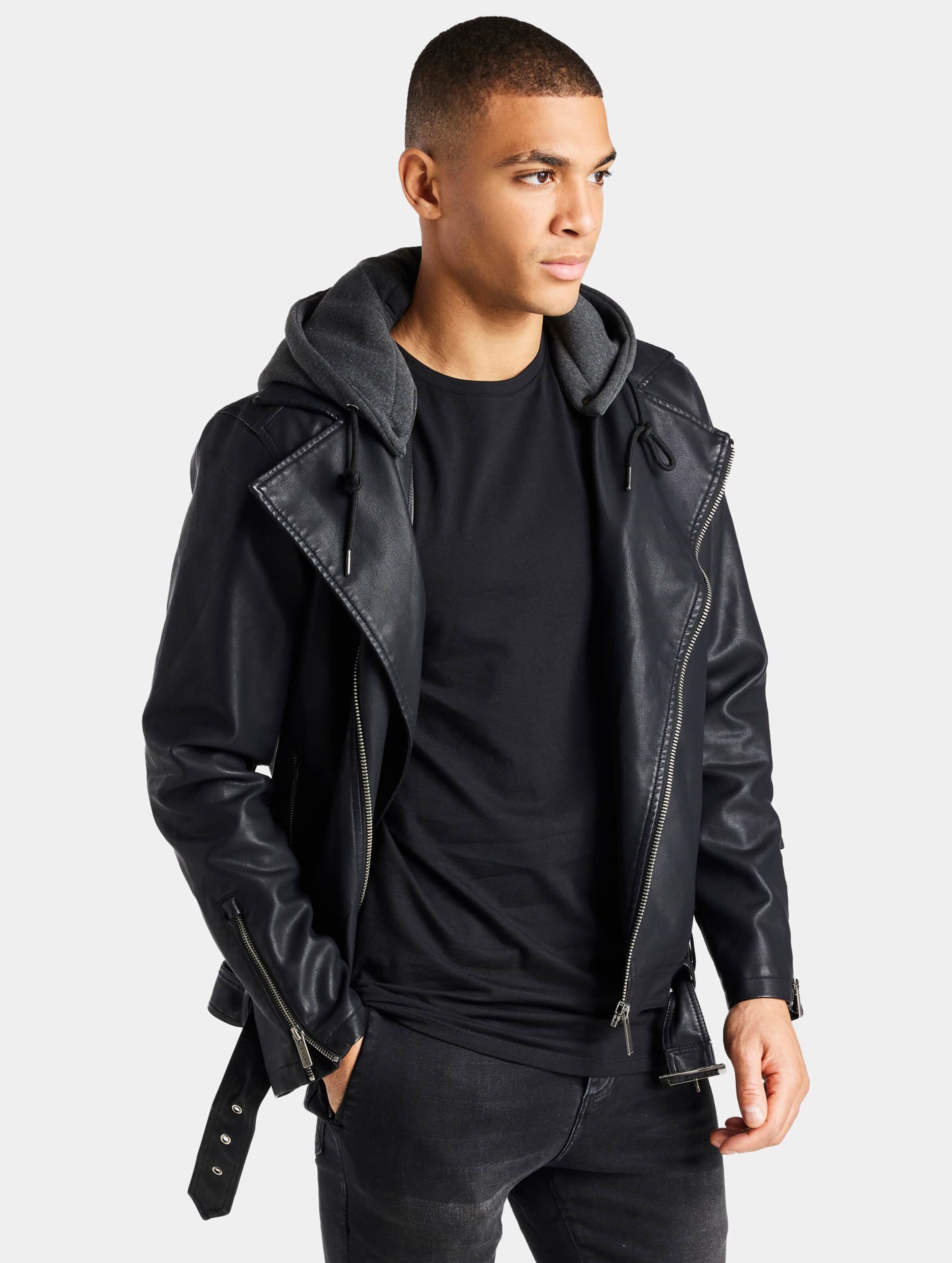 Sik Silk Pu Hooded Biker Leather Jacket Mannen op kleur zwart, Maat XXL