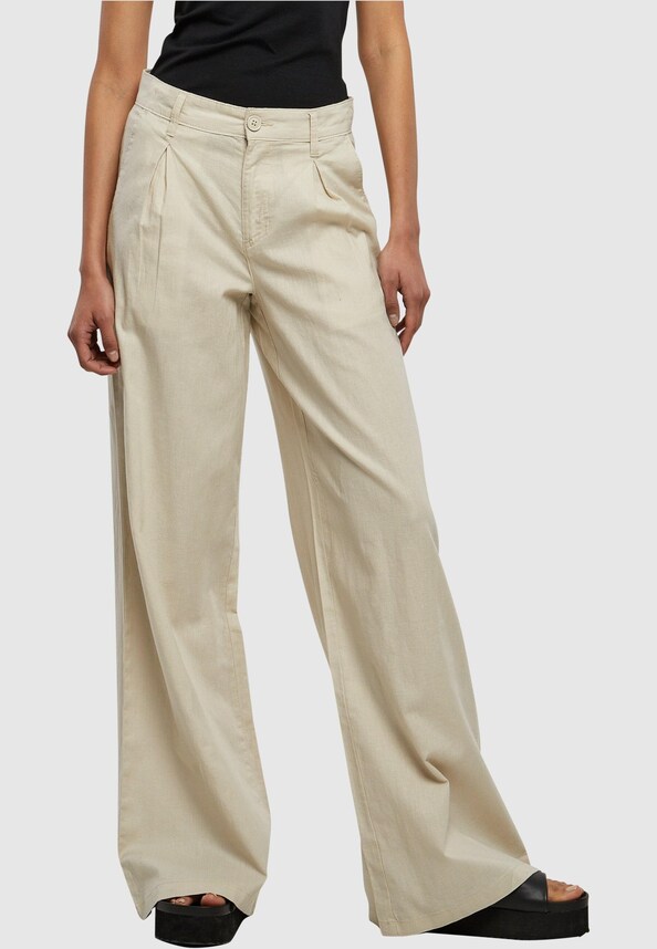 Ladies High Linen Mixed Wide Leg-0
