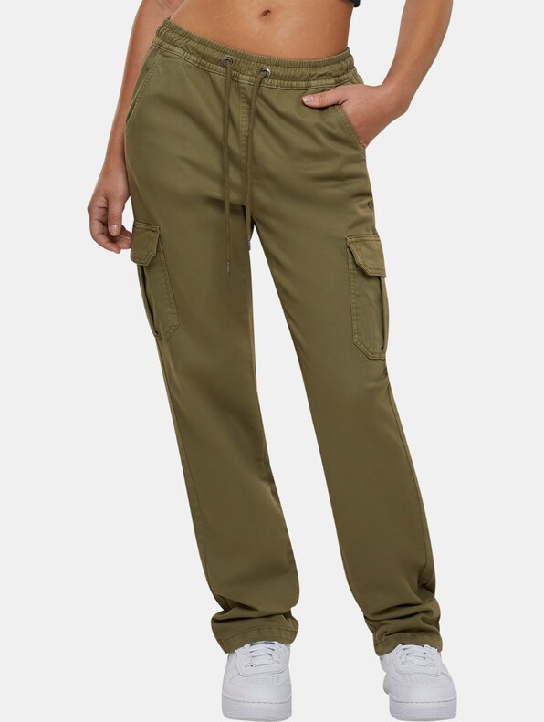 Khaki Twill Pocket Detail High Waist Cargo Pants