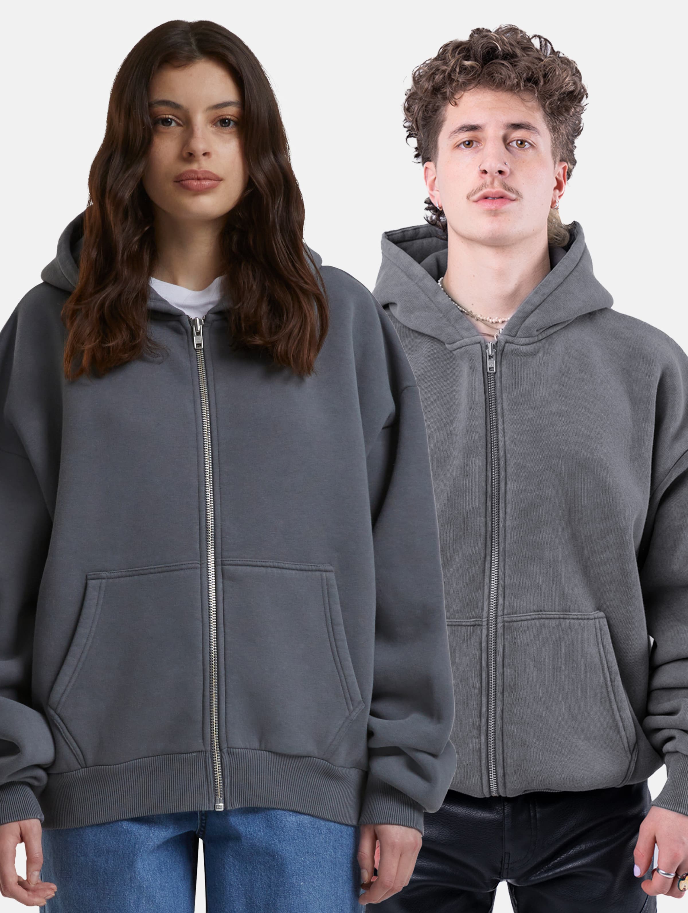 Prohibited Oversized Zip Hoodies Frauen,Männer,Unisex op kleur grijs, Maat XL