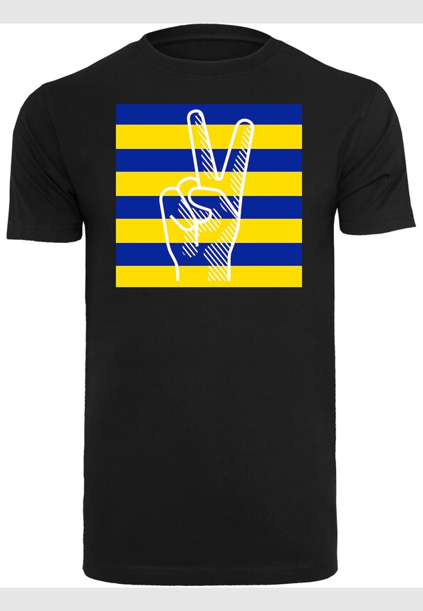 Peace - Stripe Victory Hand T-Shirt Round Neck-3