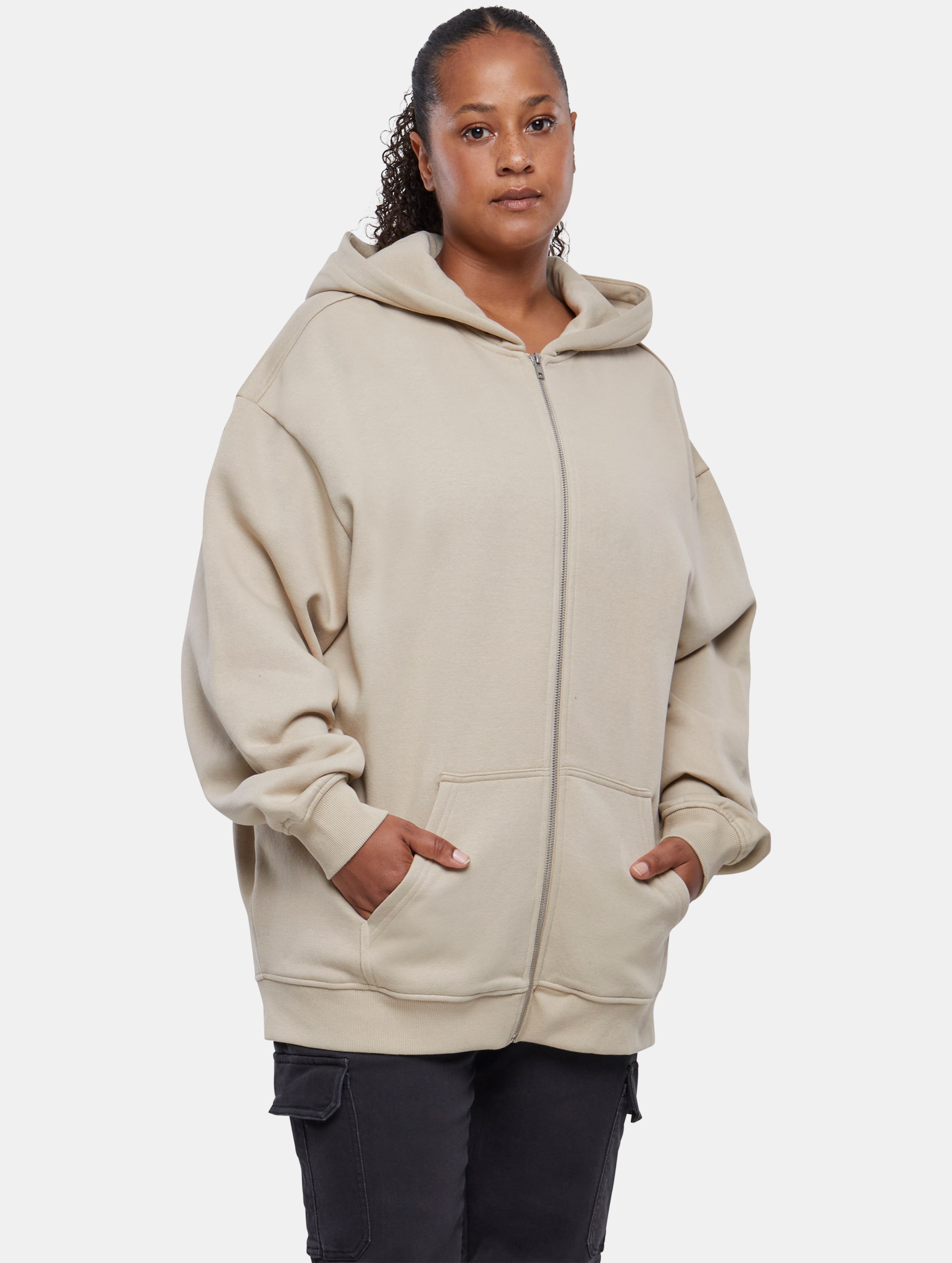 Urban Classics - Oversized Zip hoodie - M - Beige