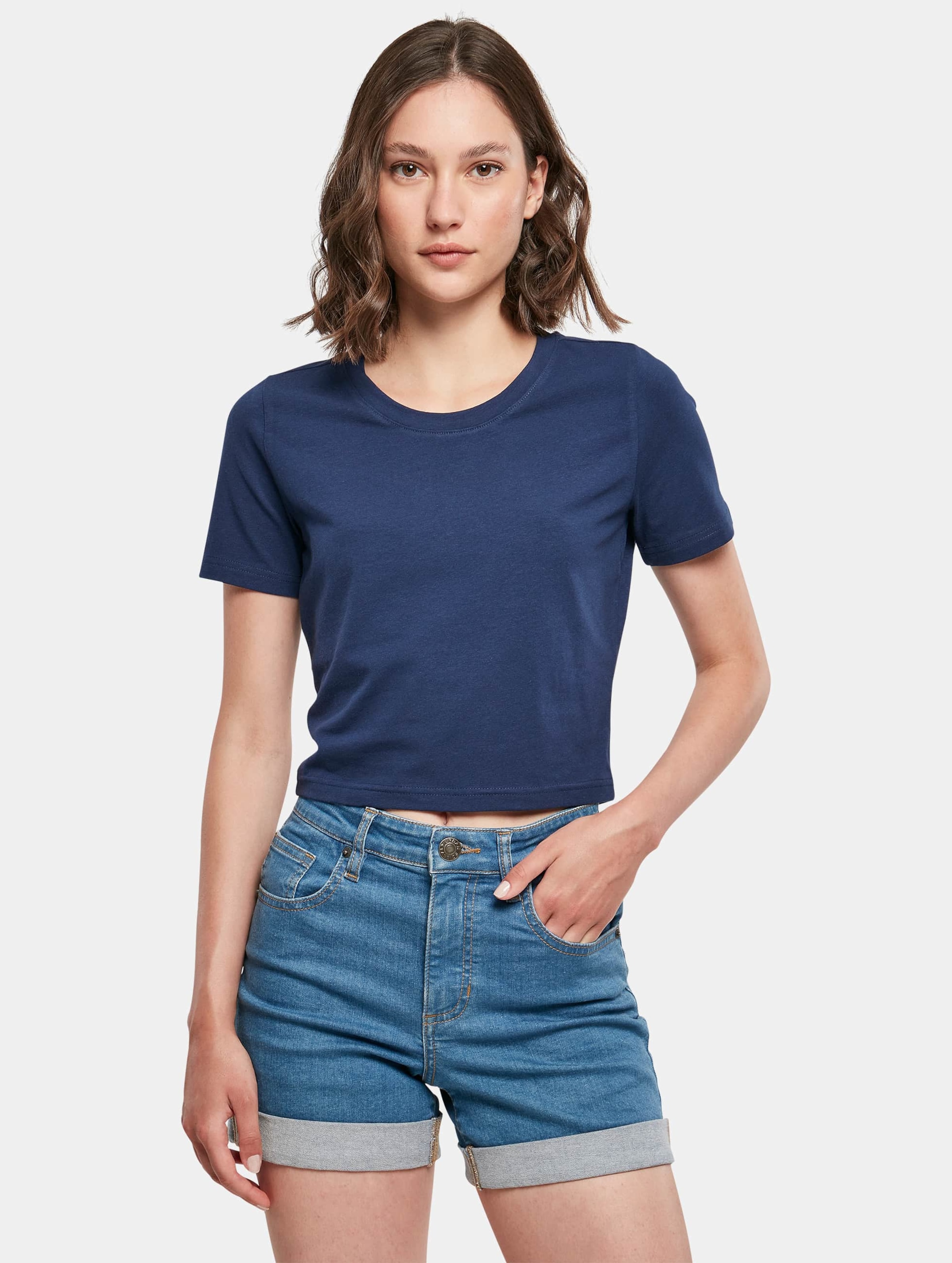 Build Your Brand Ladies Cropped Tee Vrouwen op kleur blauw, Maat L