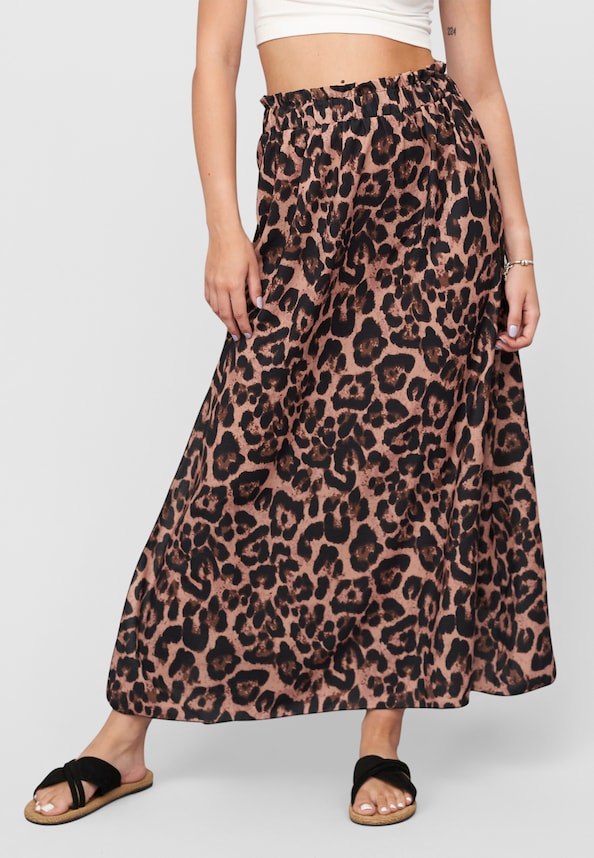 Maxi Skirt with side slit and leo print-0