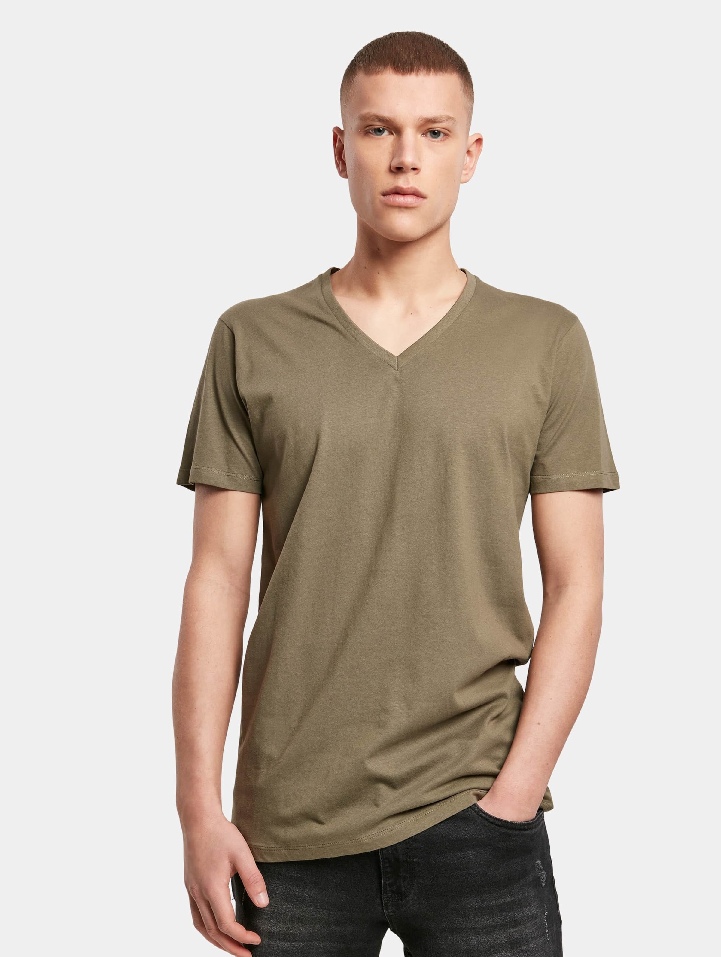 Build Your Brand Light T-Shirt V-Neck Mannen op kleur groen, Maat L