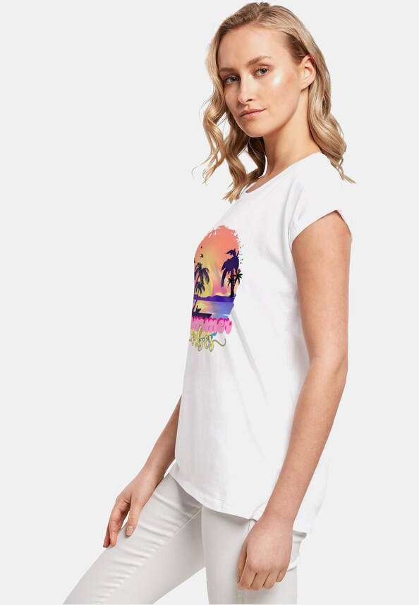 Ladies Summer Vibes Sunset Extended Shoulder Tee-2