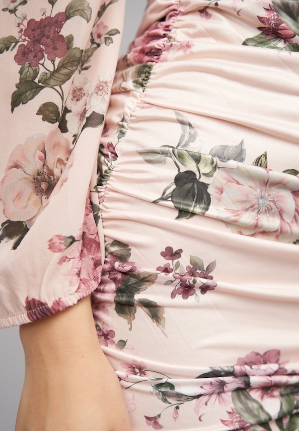 Rüschen Kleid mit Blumenprint & Raffung-5