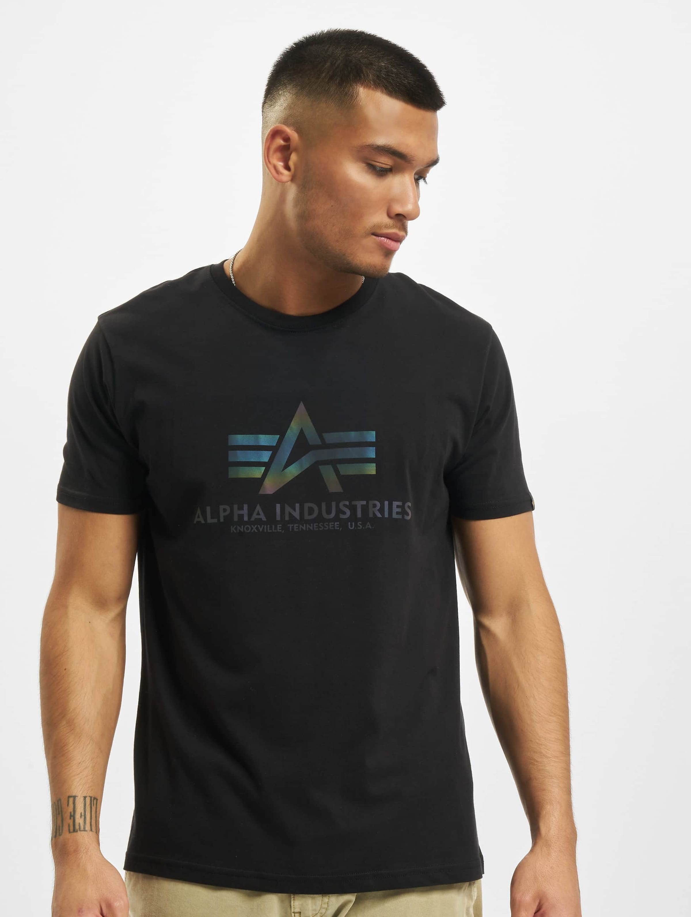 Alpha Industries Basic T Rainbow Reflective T-Shirt Mannen op kleur zwart, Maat 3XL