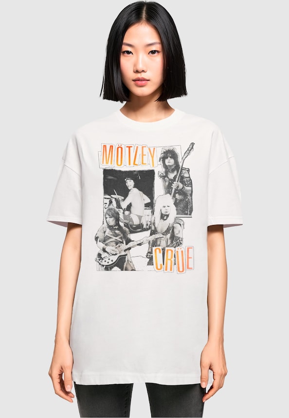 Ladies Motley Crue - Vintage Punk Collage Oversized Boyfriend Tee-0