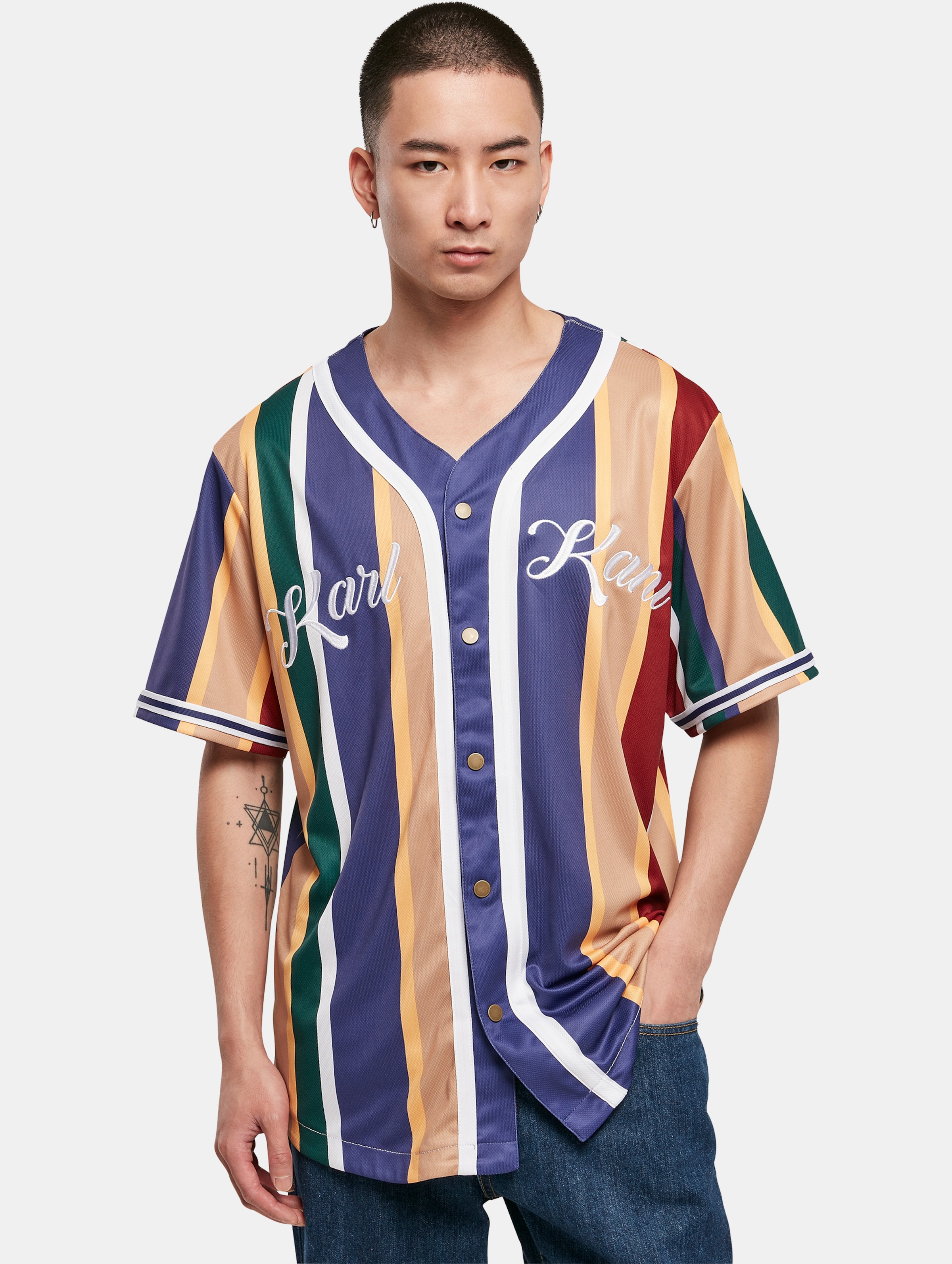 Karl Kani KK Script Stripe Baseball Shirt Männer,Unisex op kleur kleurrijk, Maat XS