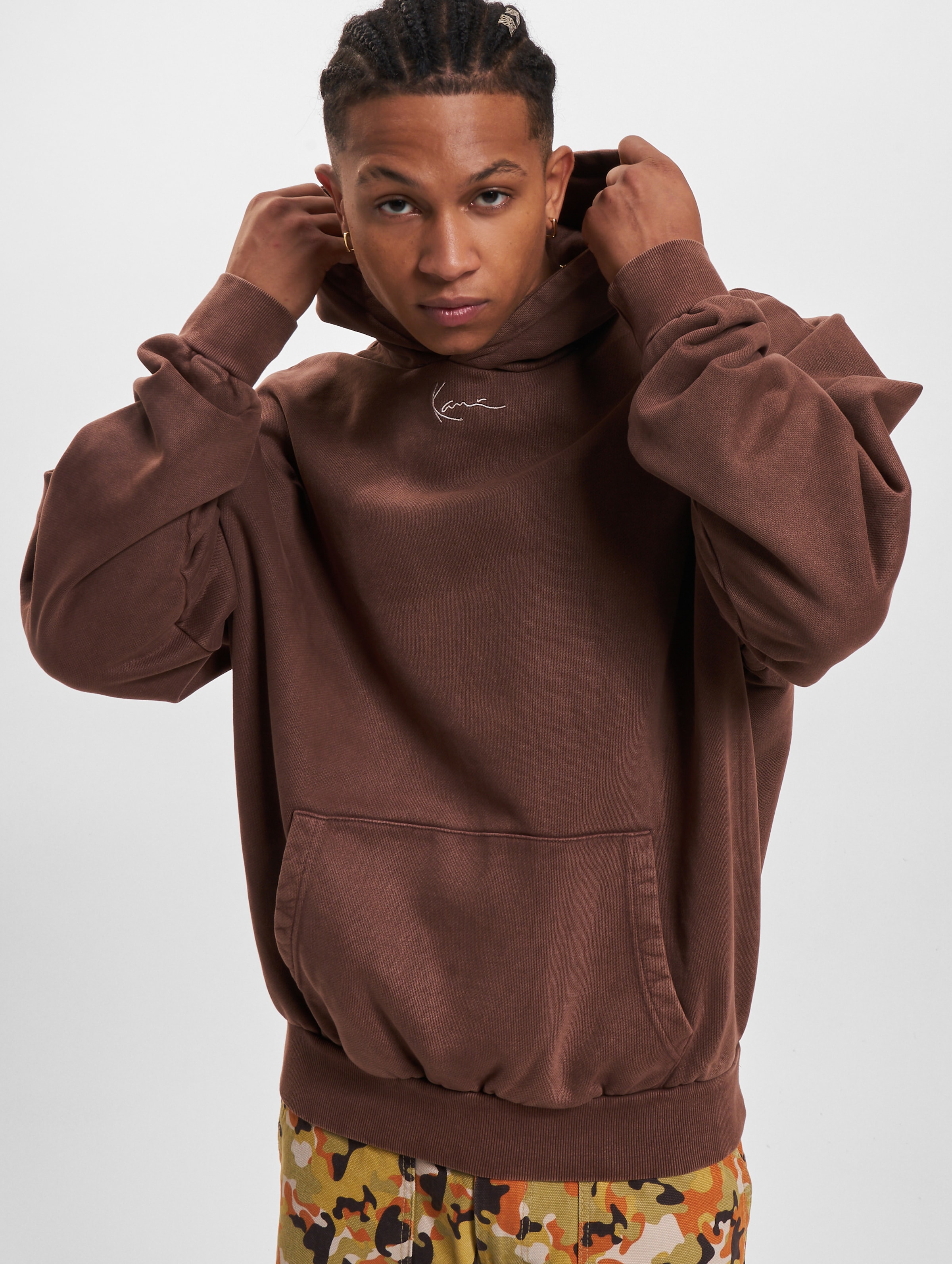 Karl Kani KM234-058-1 Small Signature Os Heavy Sweat Washed Hoodies Männer,Unisex op kleur bruin, Maat XXS