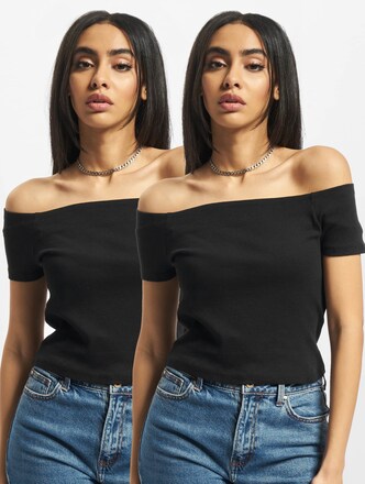 Ladies Off Shoulder Rib Tee 2-Pack