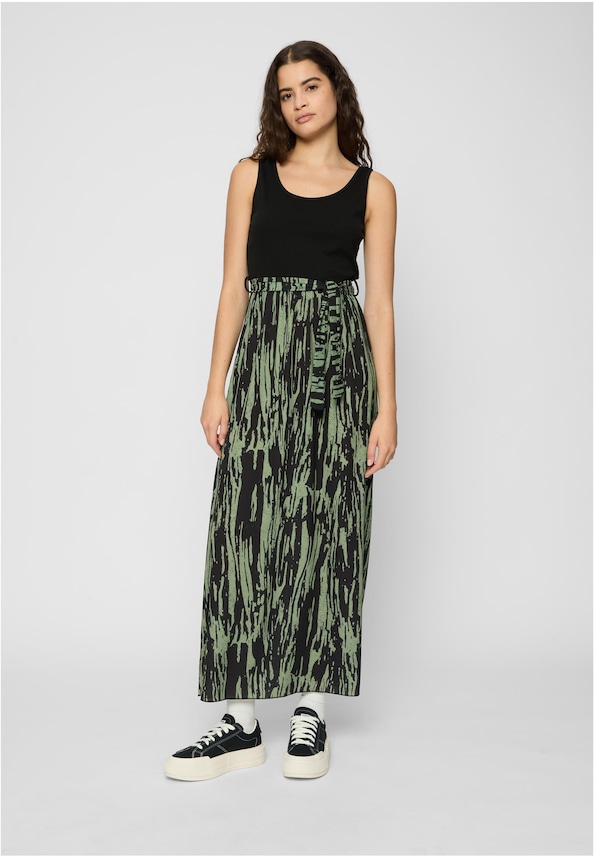 Cloud5ive Damen 2-Tone Kleid mit Bindegürtel und Abstrakt Print-0