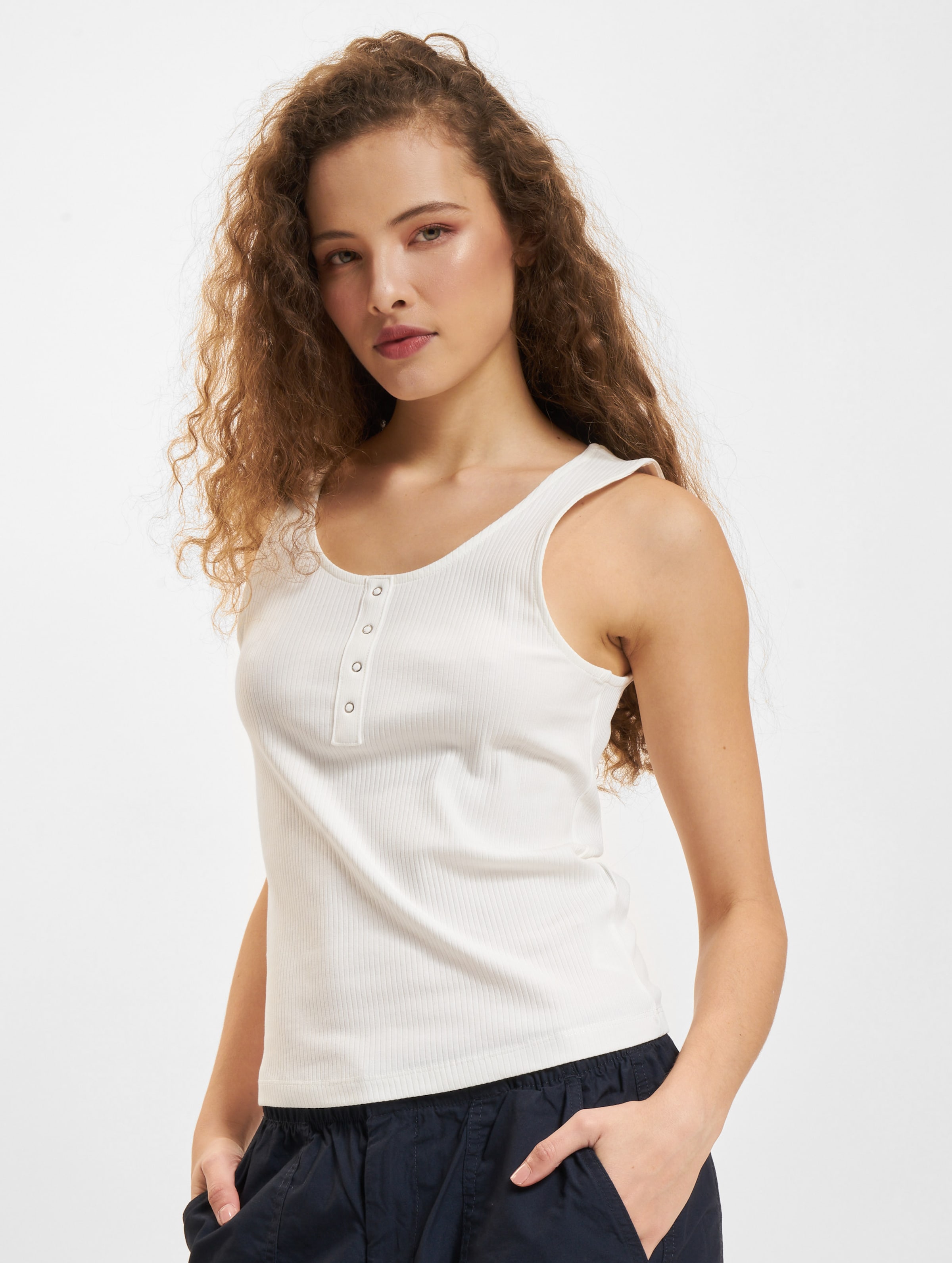 Only Simple Jersey Sleeveless Button Tank Top Vrouwen op kleur wit, Maat S