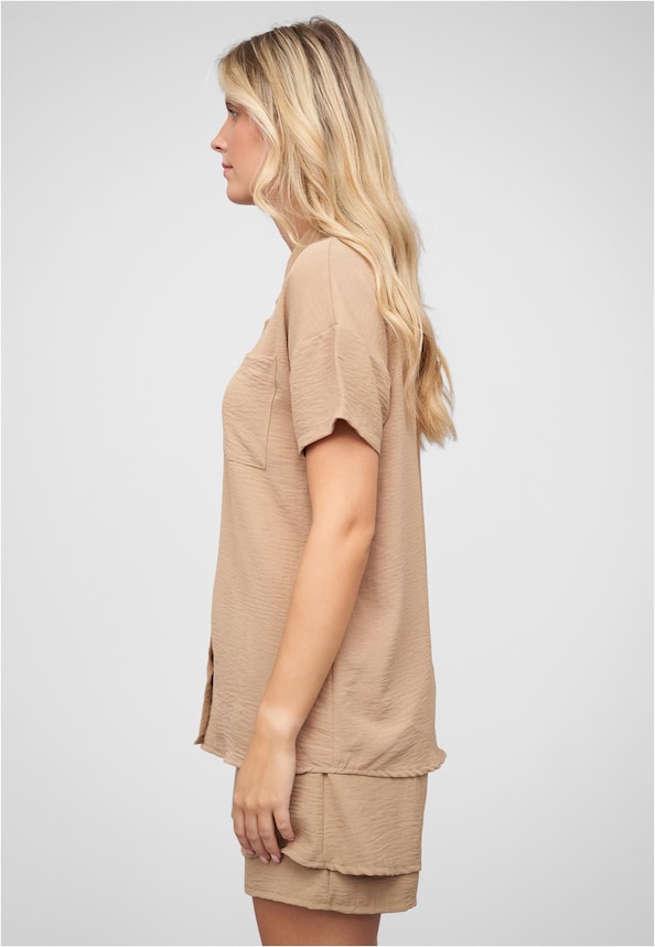 Musselin Kurzarm Hemd mit Knopfleiste und Brusttasche-2