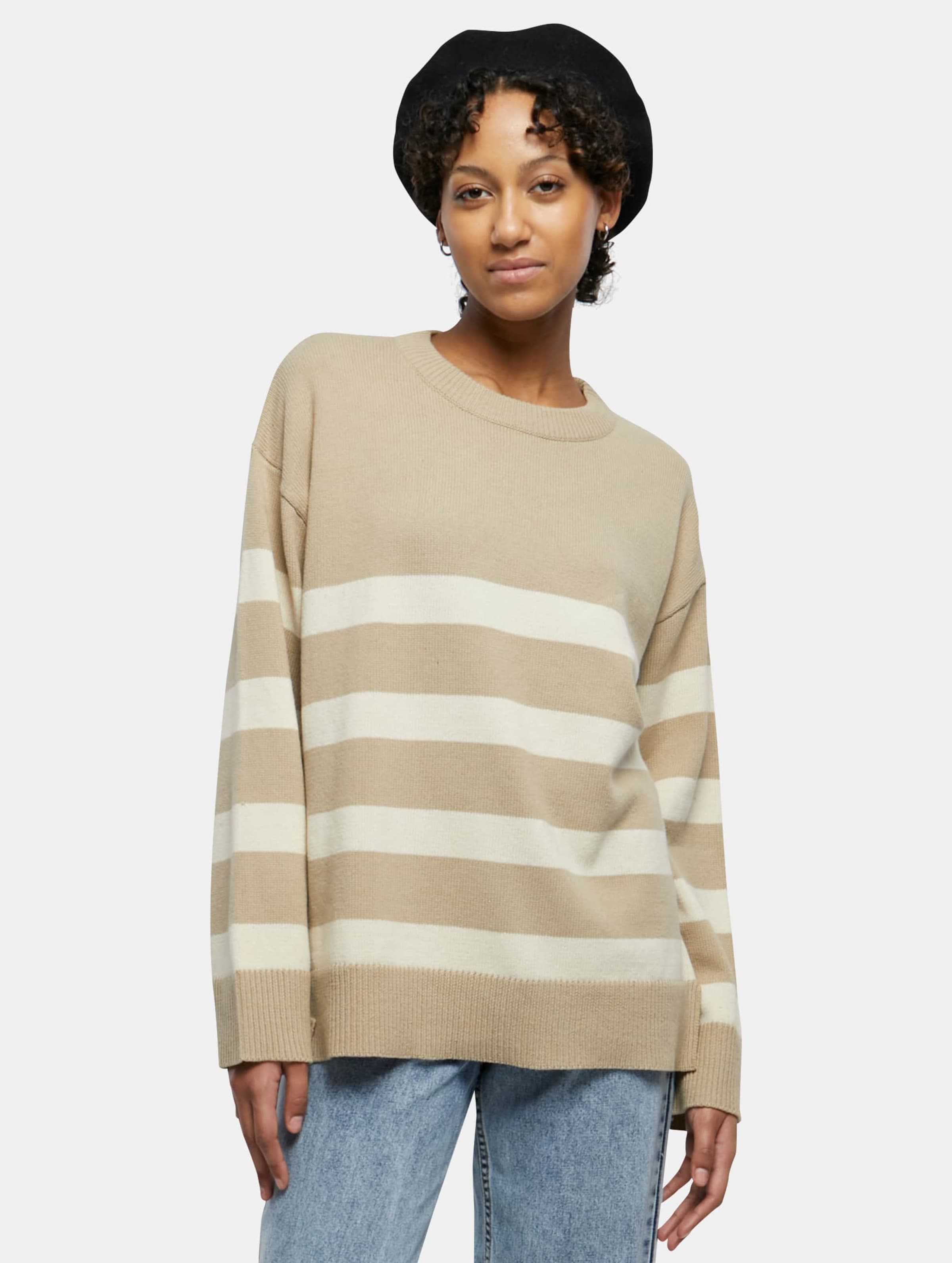 Urban Classics Ladies Striped Knit Crew Sweater Vrouwen op kleur beige, Maat 3XL