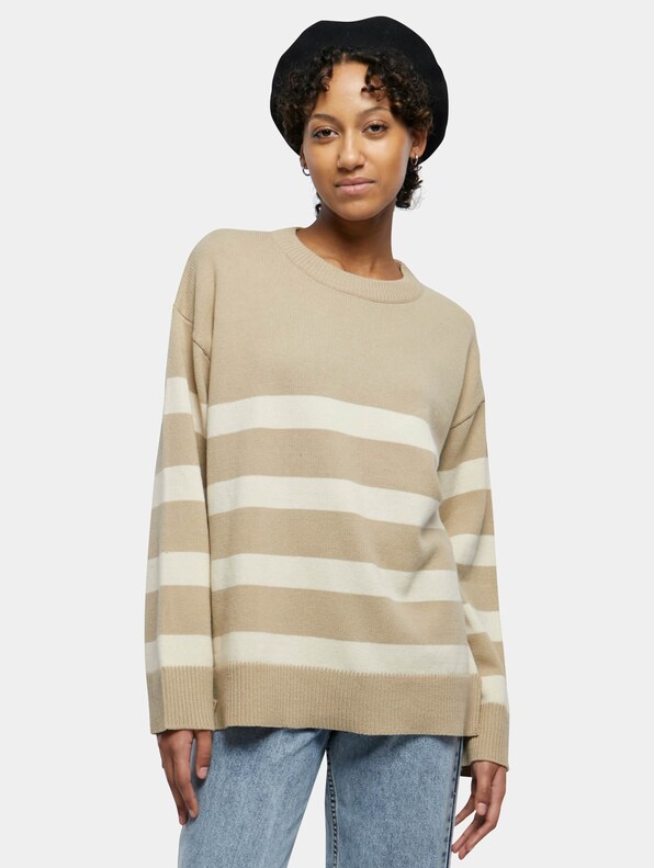 Ladies Striped Knit Crew Sweater-0