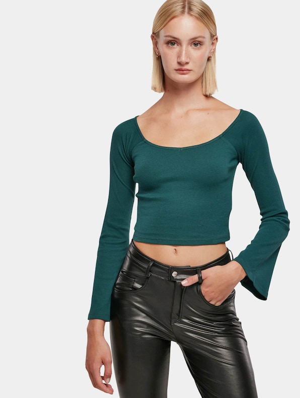 Ladies Short Rib Wide V-Neck-0