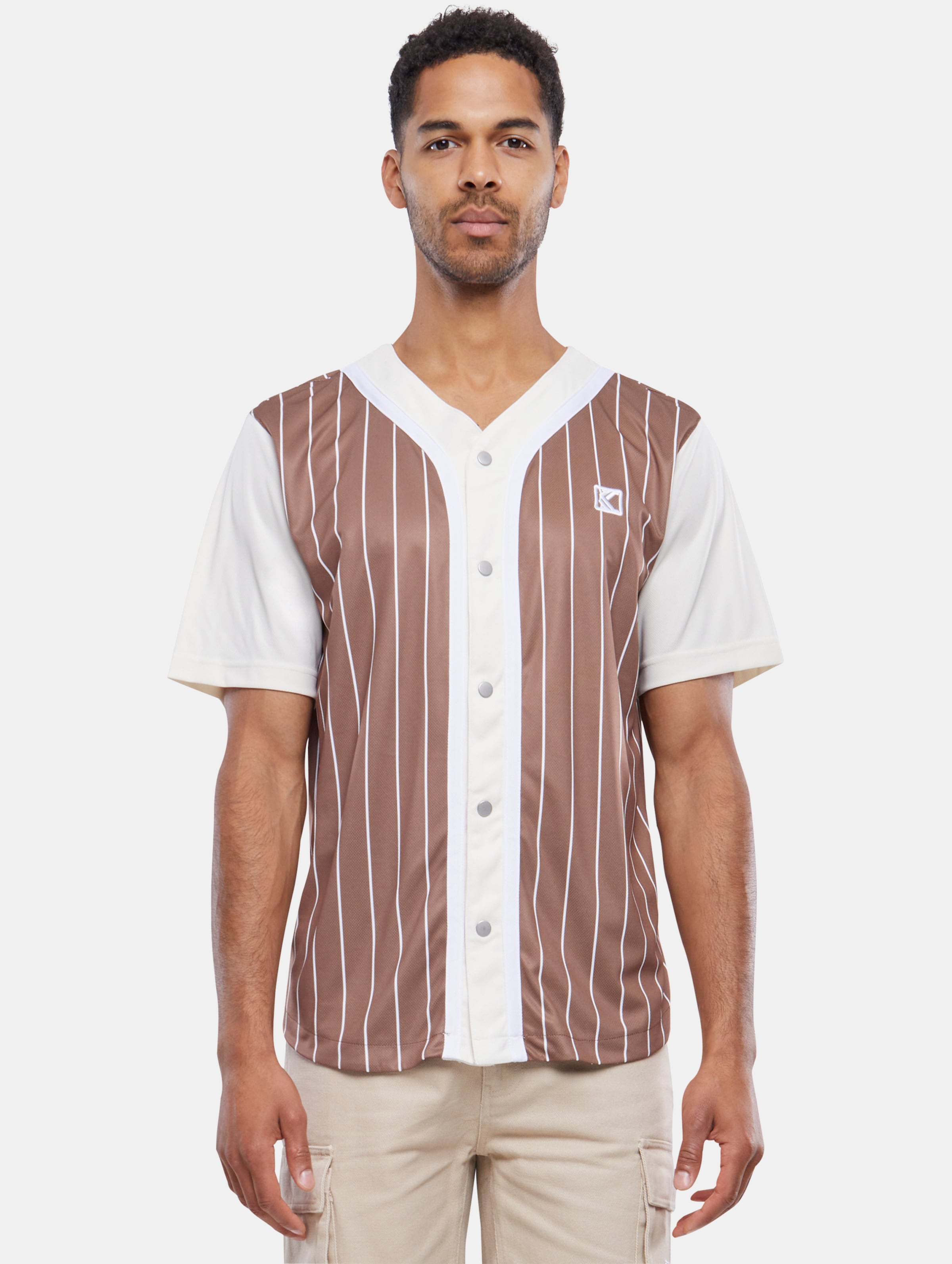 Karl Kani Og Block Pinstripe Baseball Shirt Mannen op kleur bruin, Maat S