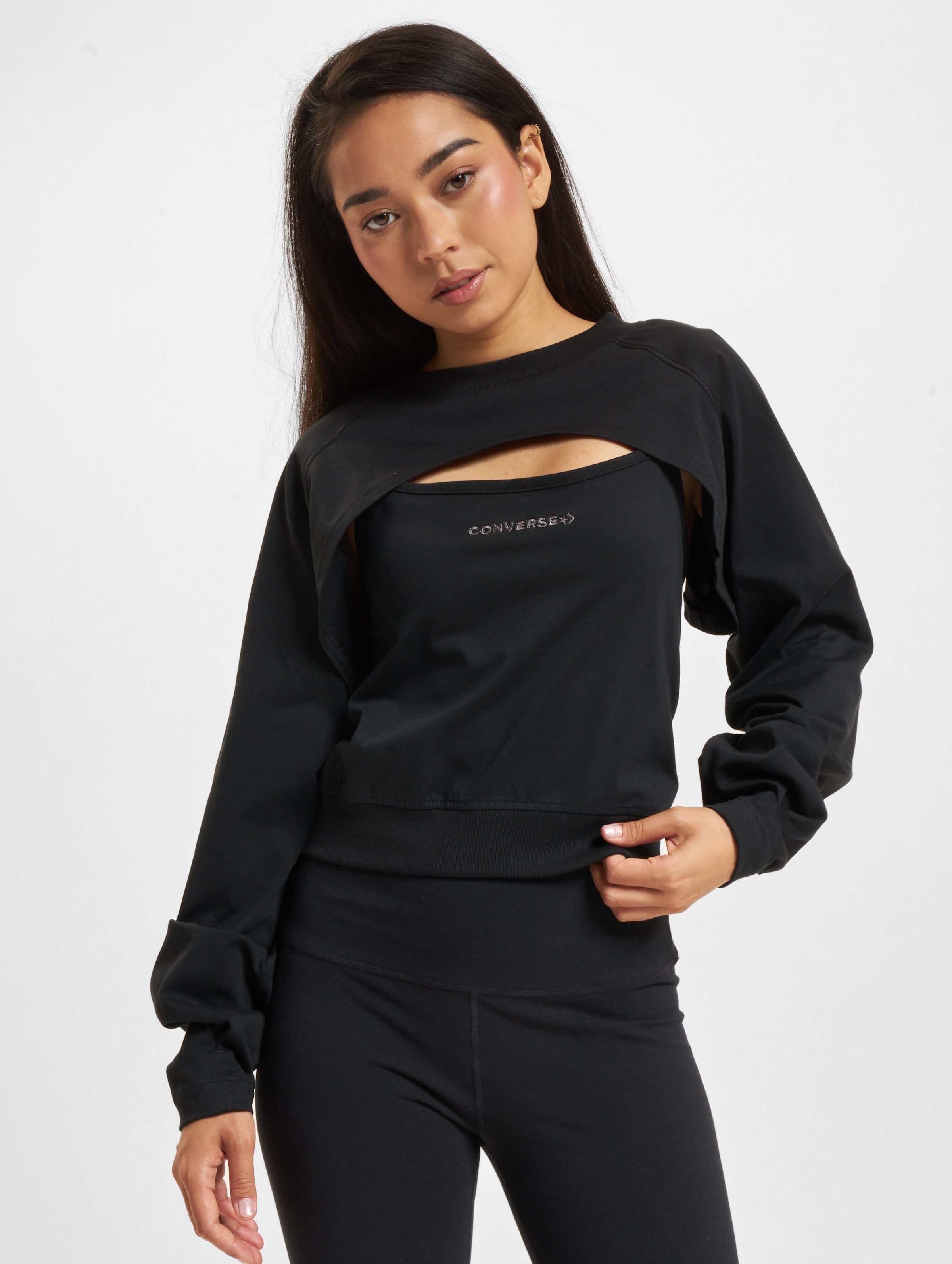 Converse Satin Jersey Cut Out T-Shirt Frauen,Unisex op kleur zwart, Maat L