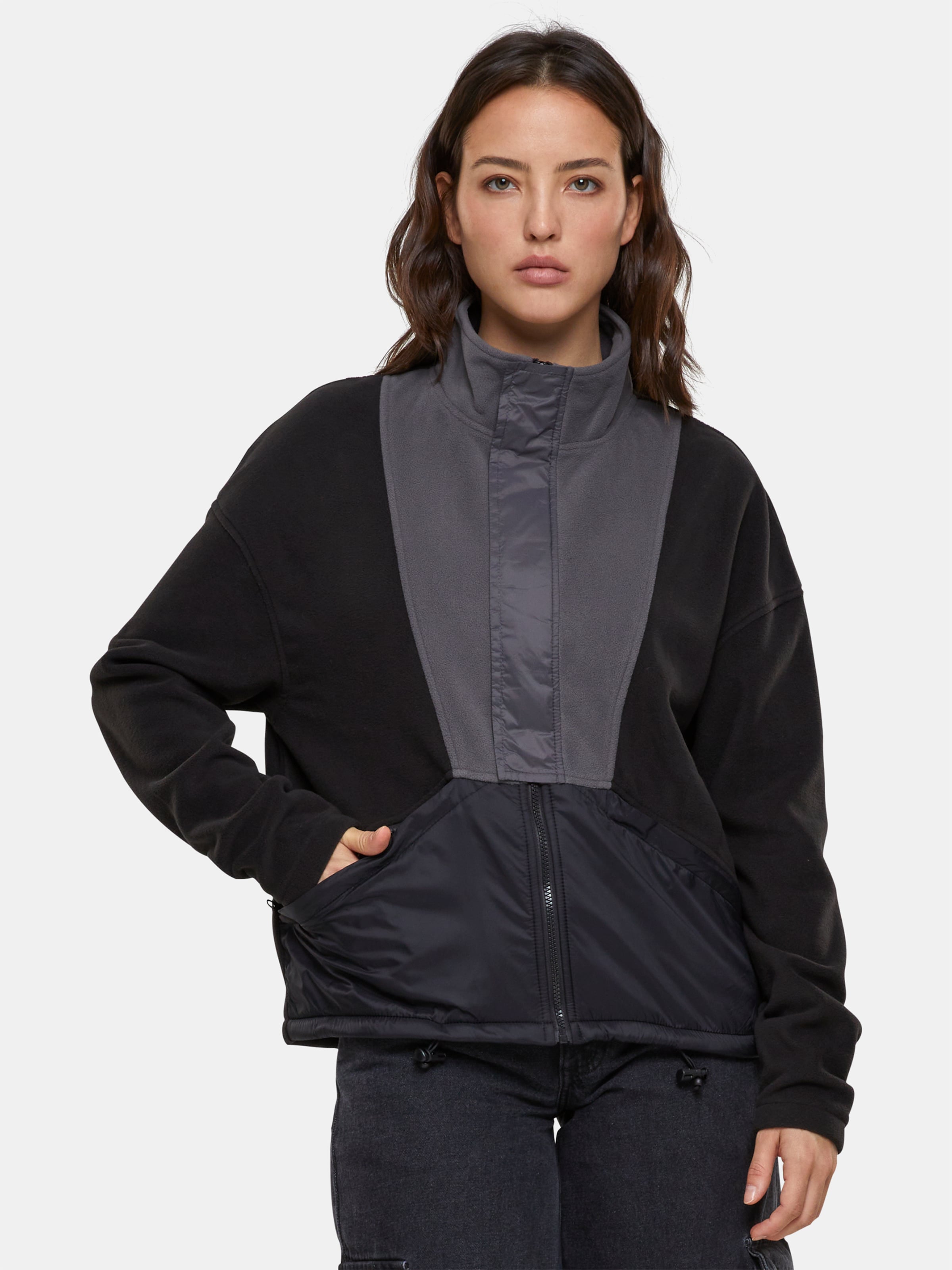 Urban Classics - Polarfleece Trainings jacket - XXL - Zwart/Grijs