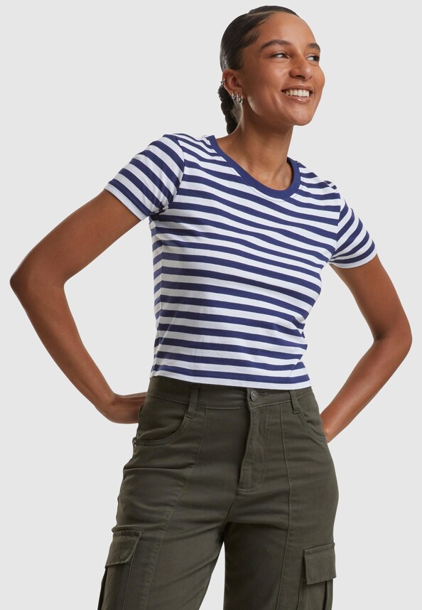 Ladies Short Striped Tee-0