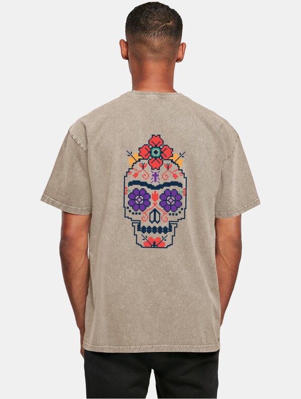 Frida Kahlo - Pixels viva la vida Acid Washed Heavy Oversize -1