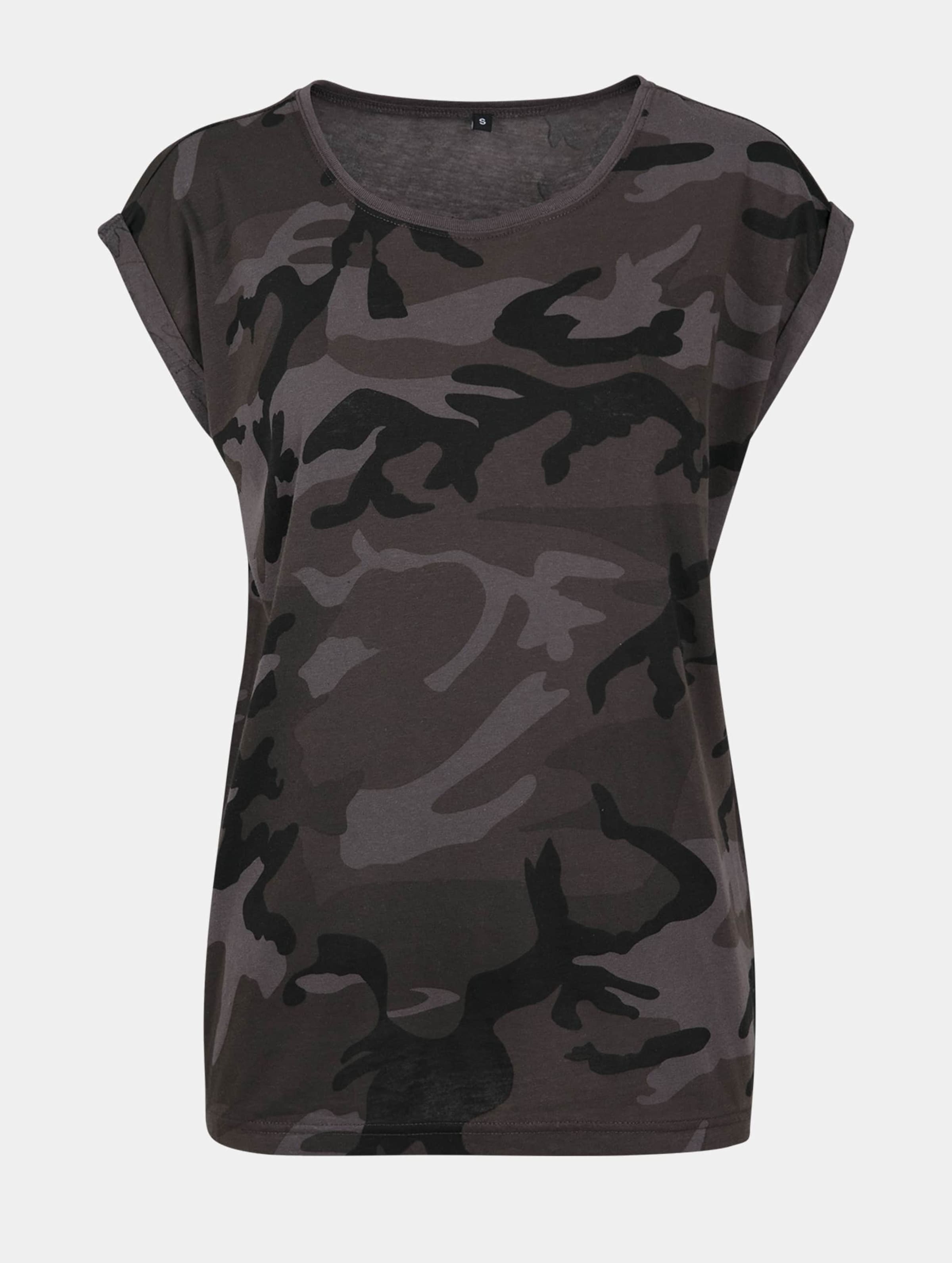 Build Your Brand Ladies Extended Shoulder Camo Tee Vrouwen op kleur camouflage, Maat 3XL