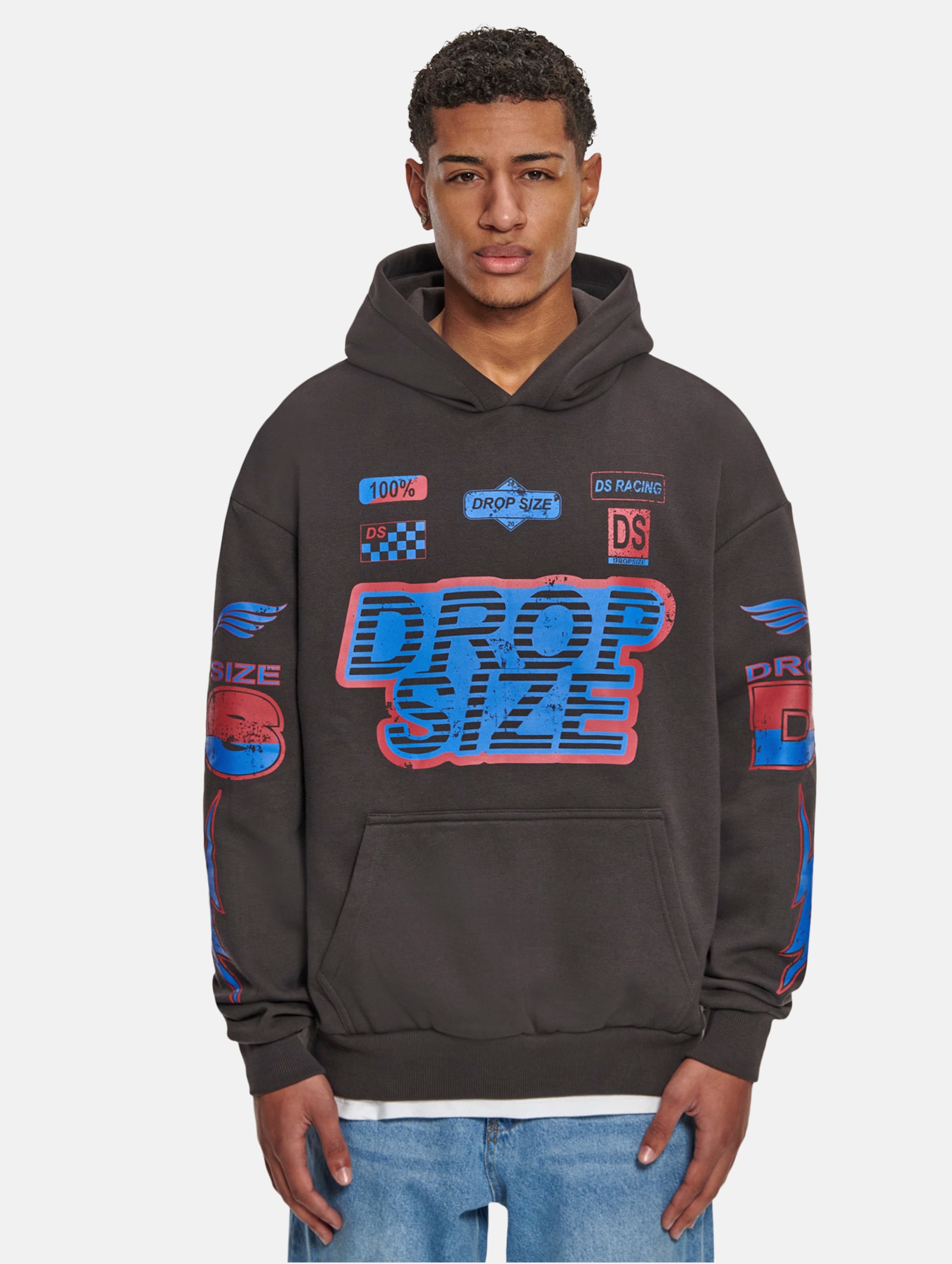 Dropsize Heavy Oversize Racing Hoodies op kleur zwart, Maat XS