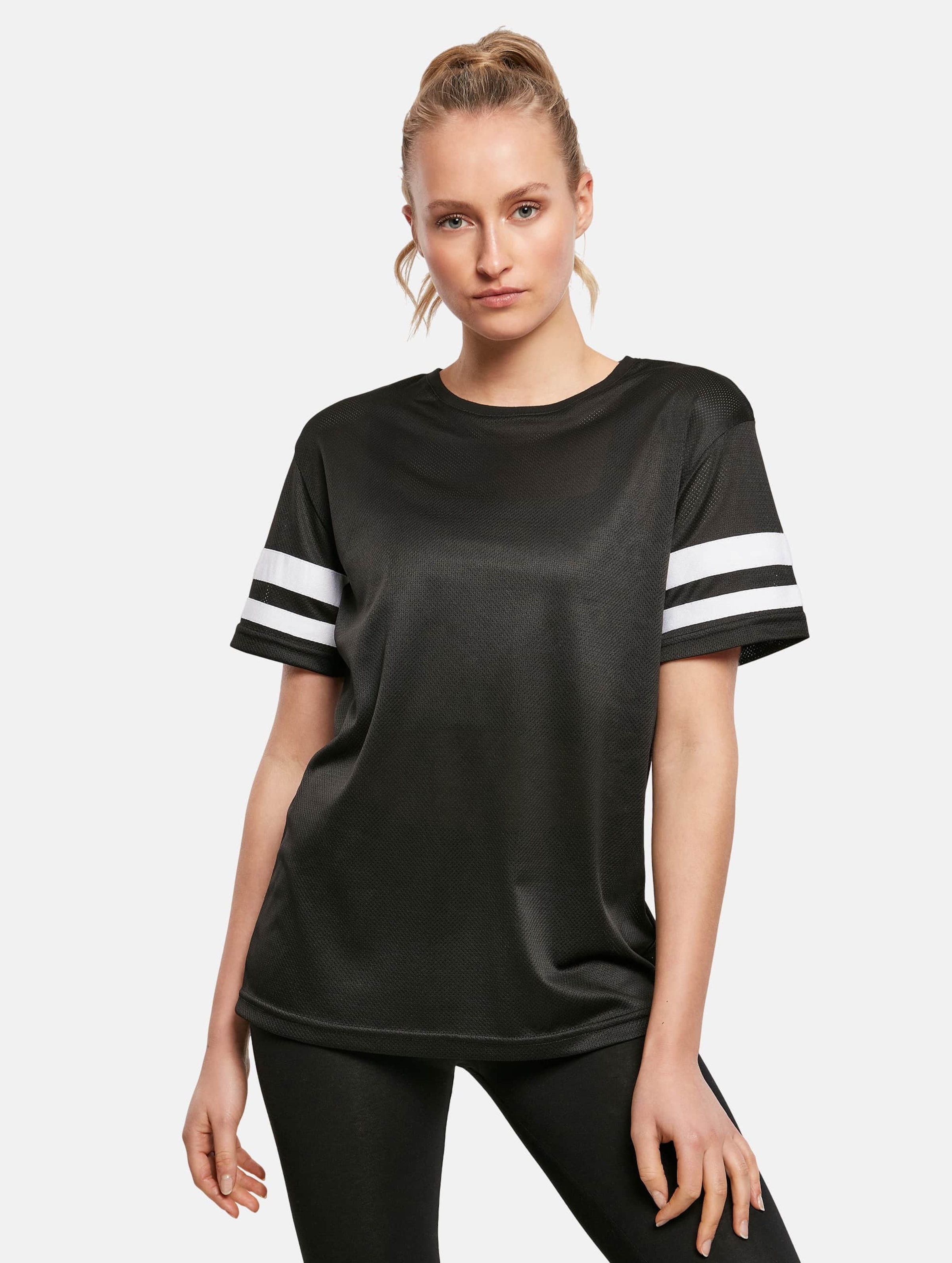 Build Your Brand Ladies Mesh Stripe Tee Vrouwen op kleur zwart, Maat XS