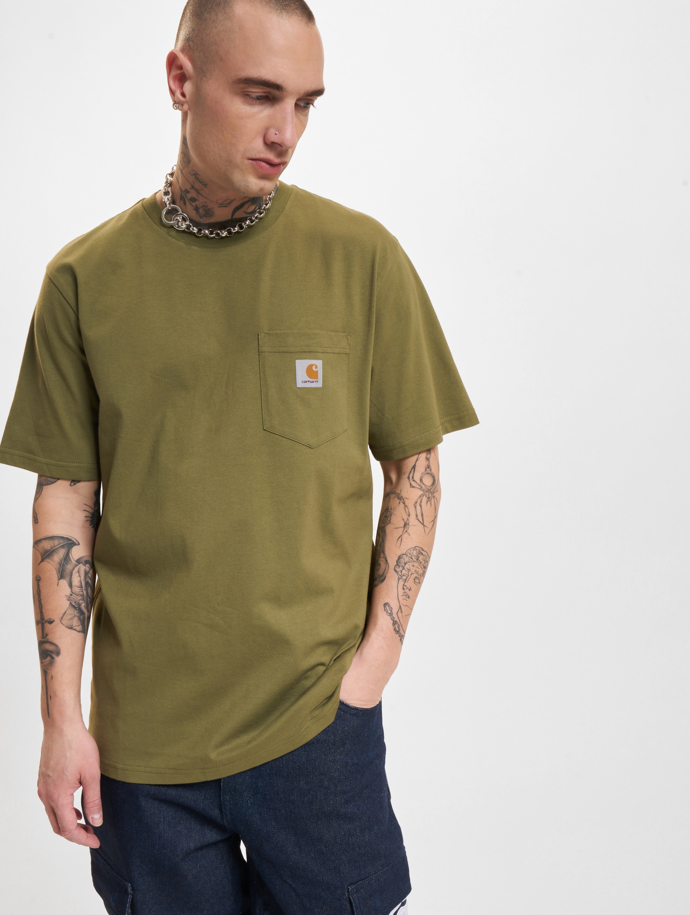 Carhartt WIP Pocket T-Shirt Mannen op kleur groen, Maat XS