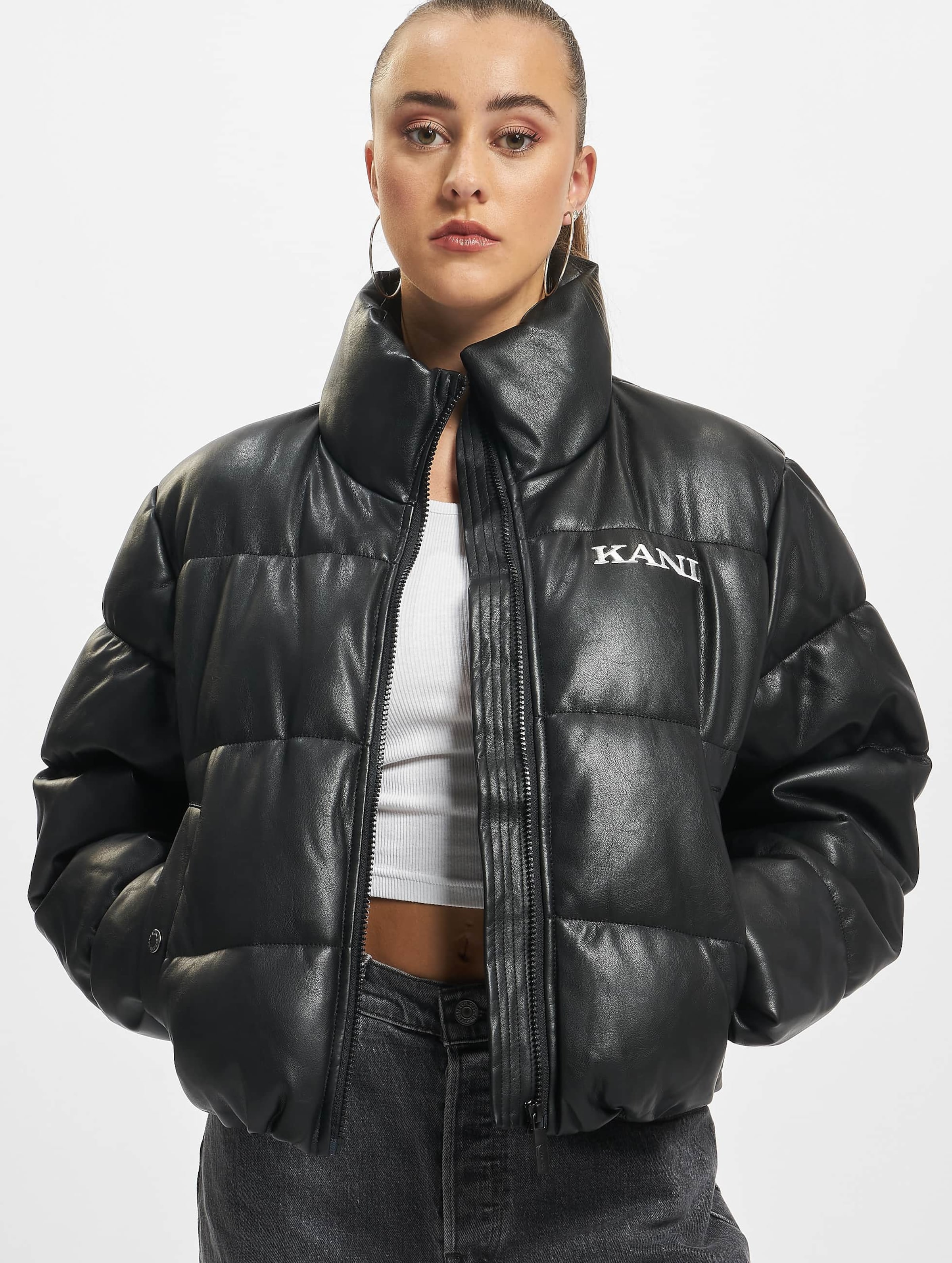 Karl Kani Retro Fake Leather Crop Puffer Jacket Vrouwen op kleur zwart, Maat XL