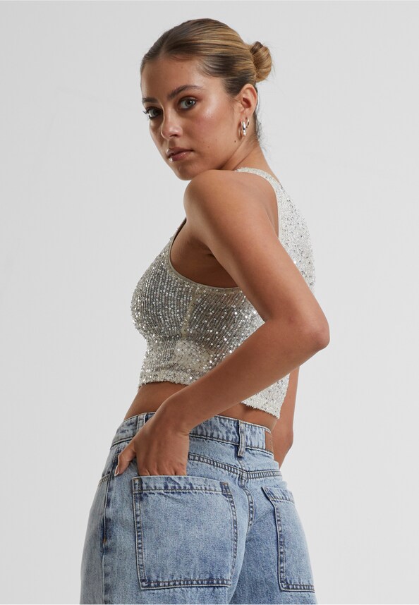 Ladies Sequins Cropped Top-2