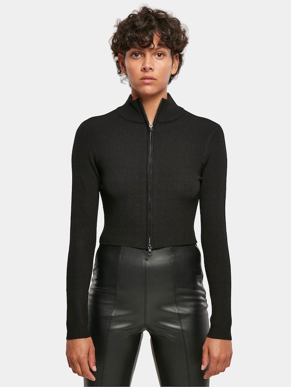 Ladies Cropped Rib Knit Zip-2