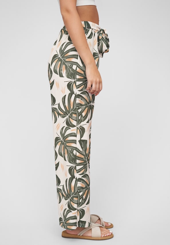 Summer Pants with palm print and tie belt-3