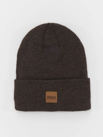 Synthetic Leatherpatch Long Beanie