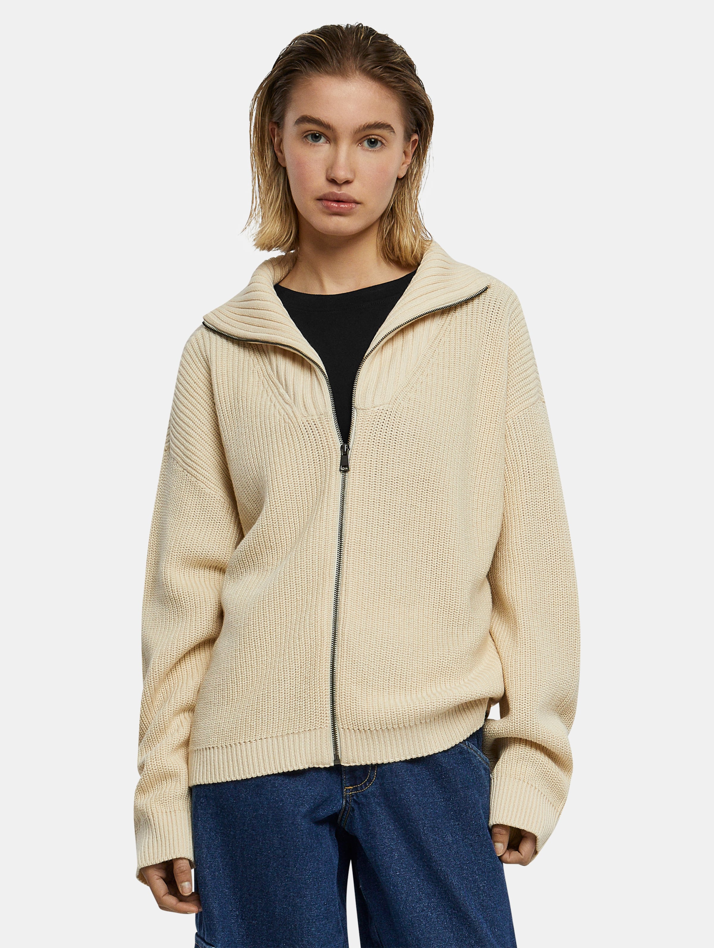Urban Classics - Knitted Zip Cardigan Sweater/trui met rits - XL - Beige