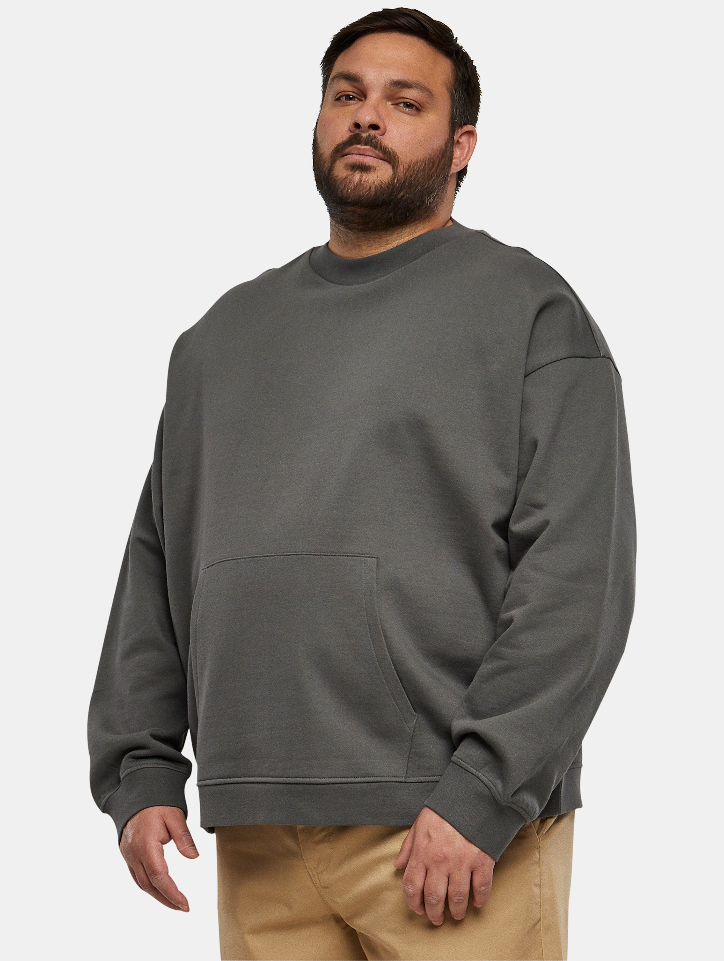 Urban Classics - Organic Boxy Pocket Crewneck sweater - S - Grijs