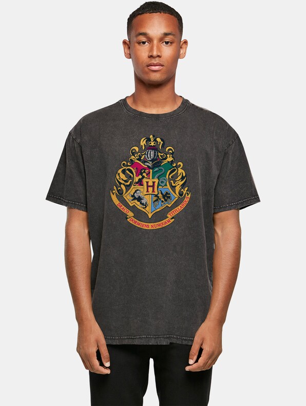 Harry Potter - Hogwarts Crest Gold Acid Washed Oversize-0