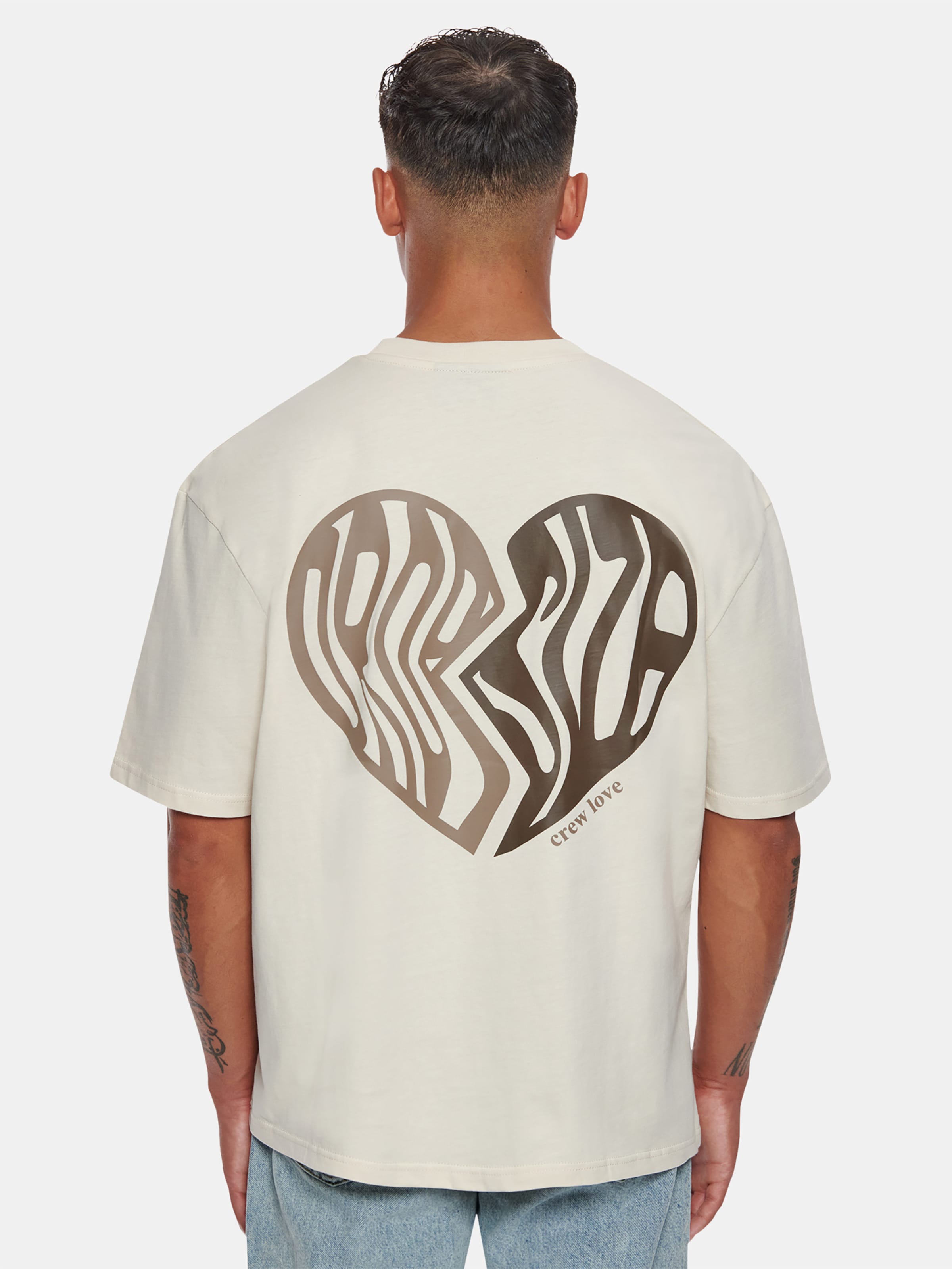 Dropsize Heavy Crew Heart T-Shirt op kleur beige, Maat M