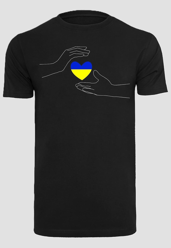 Peace - 2 Hand Heart Black T-Shirt Round Neck-2