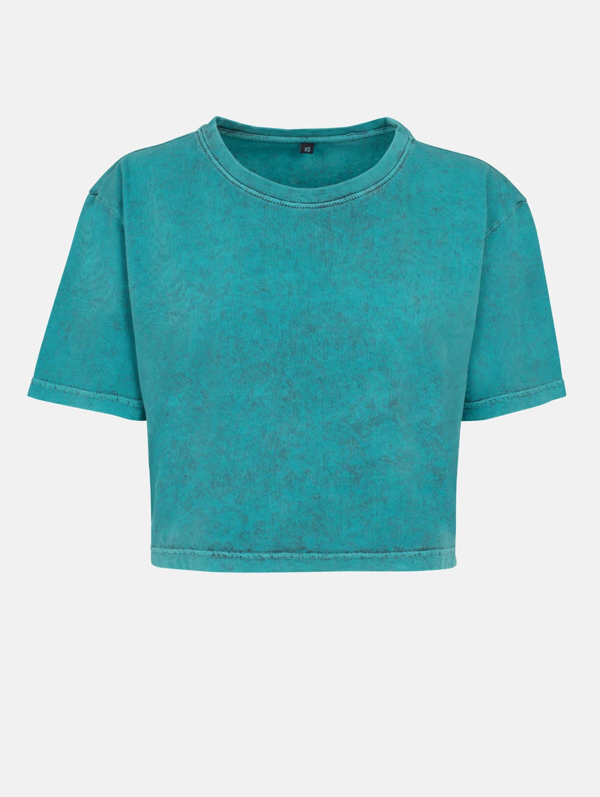 Build Your Brand Ladies Acid Washed Cropped Tee Vrouwen op kleur groen, Maat L