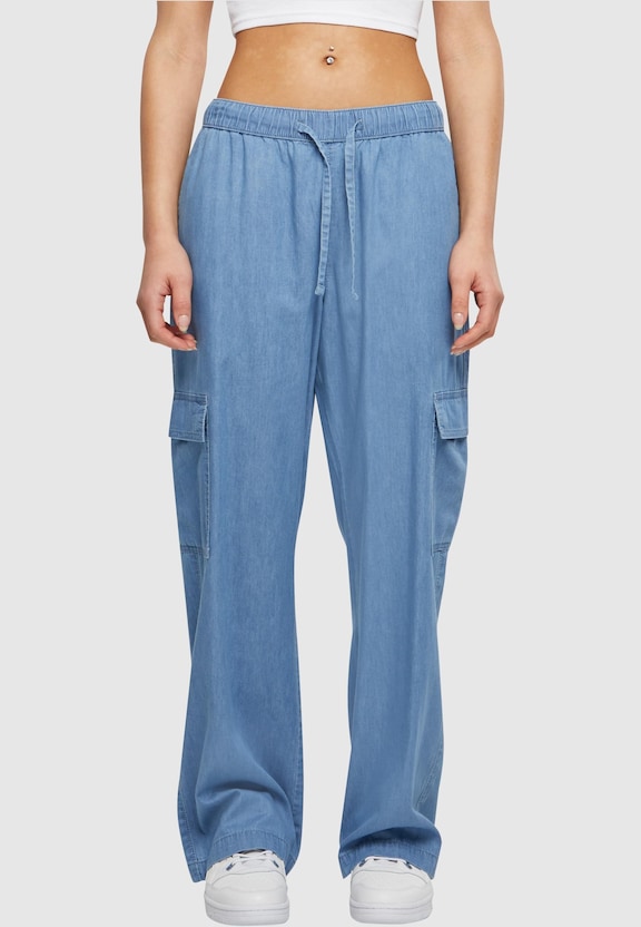 Ladies Light Denim Cargo Pants-1