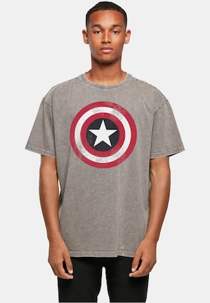 Avengers - Captain America Distressed Shield Acid Washed Oversize Tee