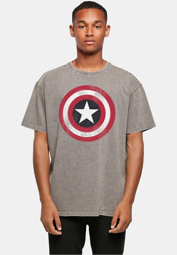 Avengers - Captain America Distressed Shield Acid Washed Oversize Tee-0