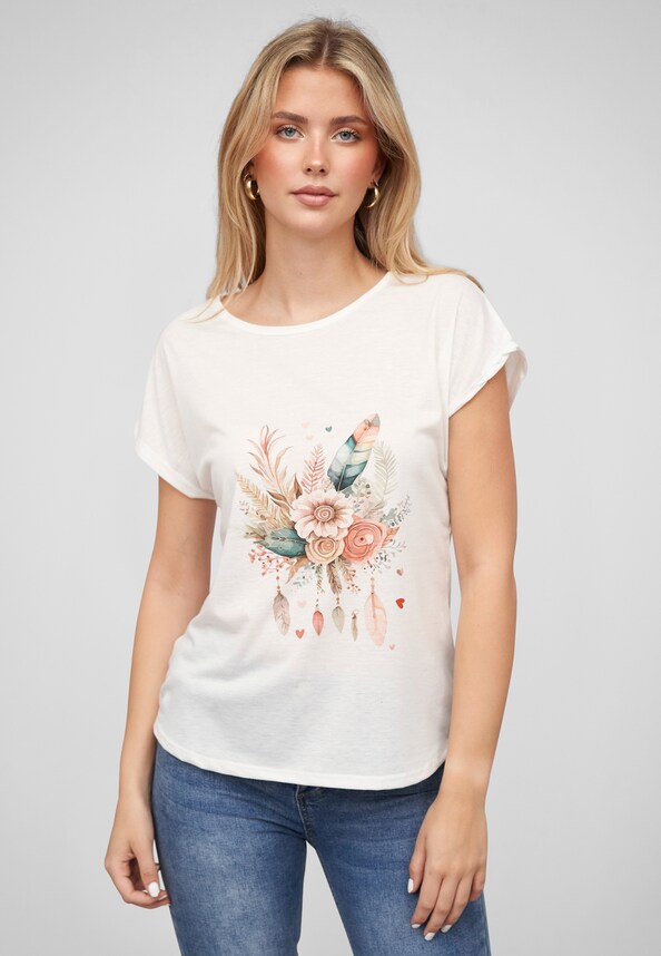 Viskose T-Shirt mit Traumfänger-Blumen Print-0