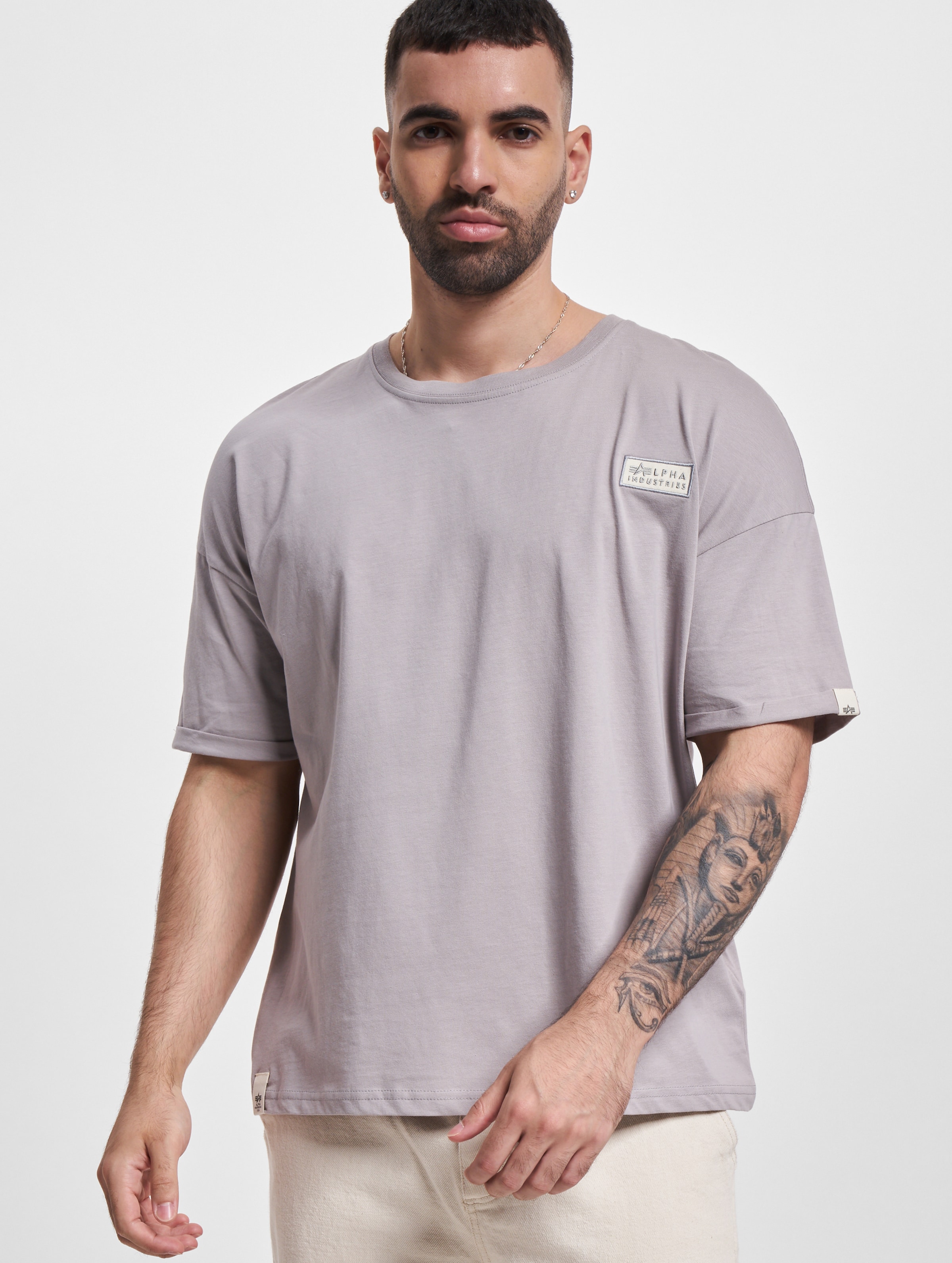 Alpha Industries Organics OS Roll-Up T-Shirt Mannen op kleur grijs, Maat M