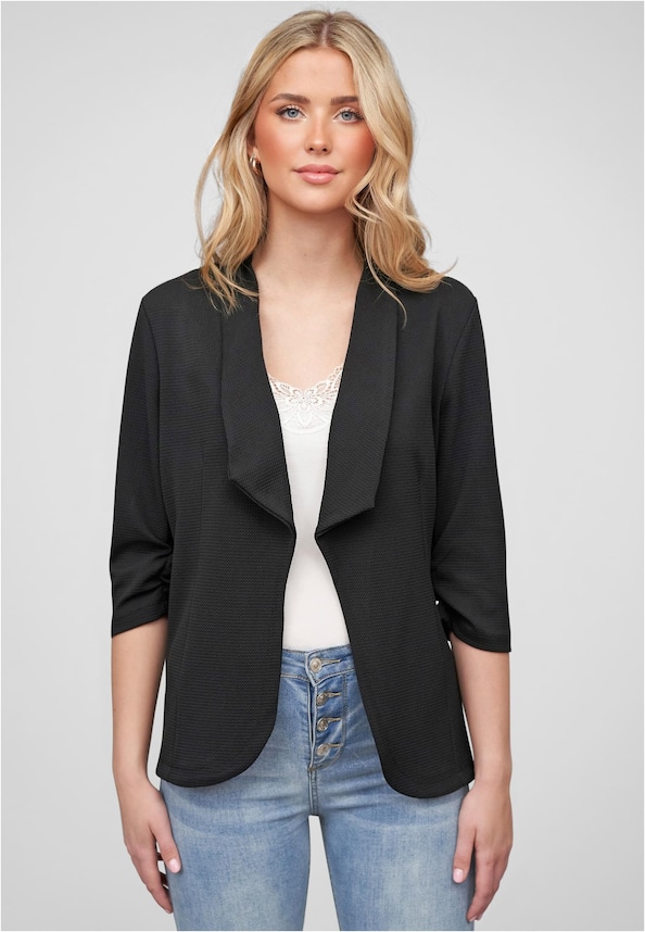Cloud5ive Damen Blazer mit gerafften 3/4 Ärmeln und Strukturstoff-0
