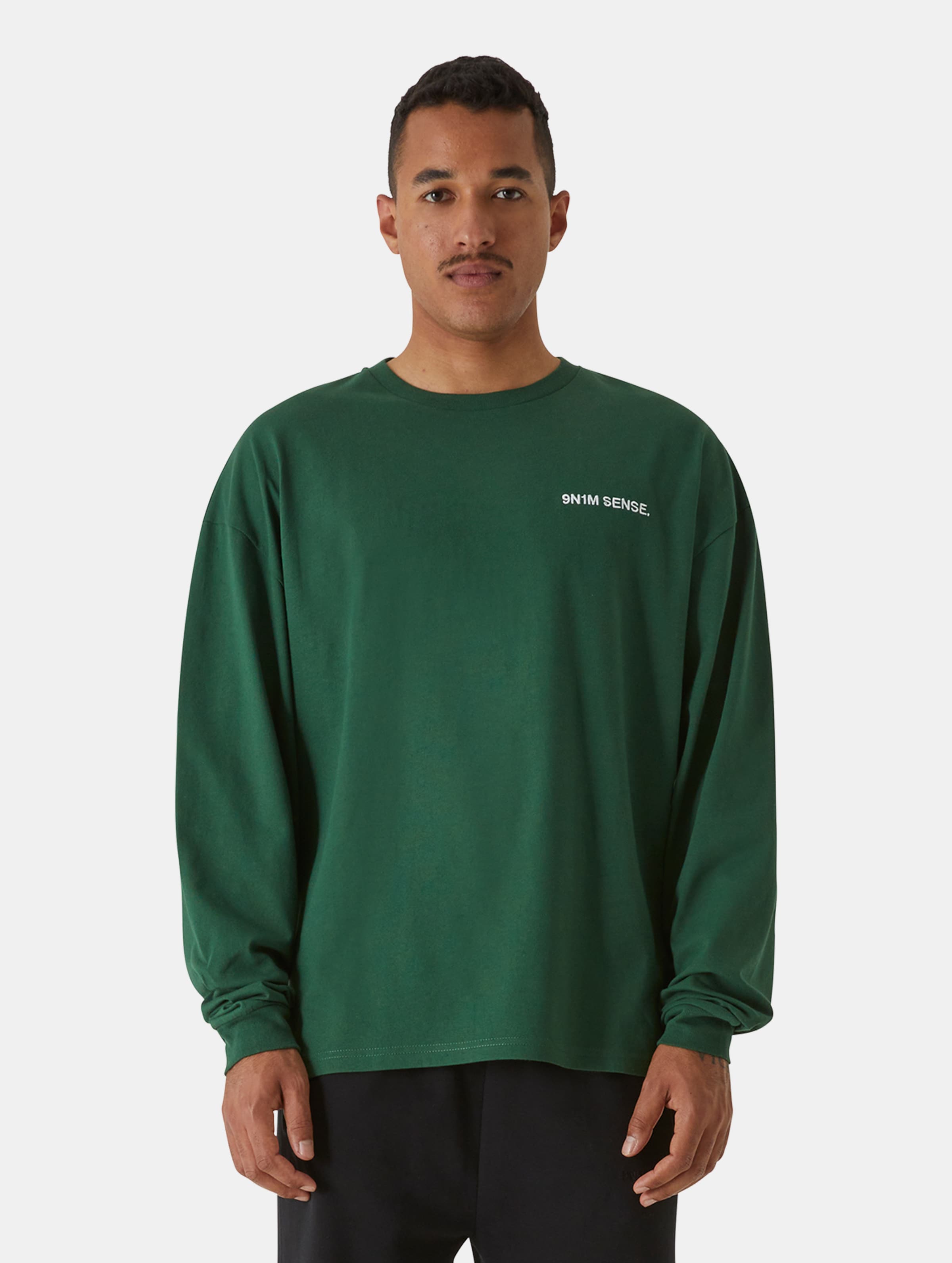 9N1M SENSE Essential Longsleeve T-Shirt Männer,Unisex op kleur groen, Maat XL