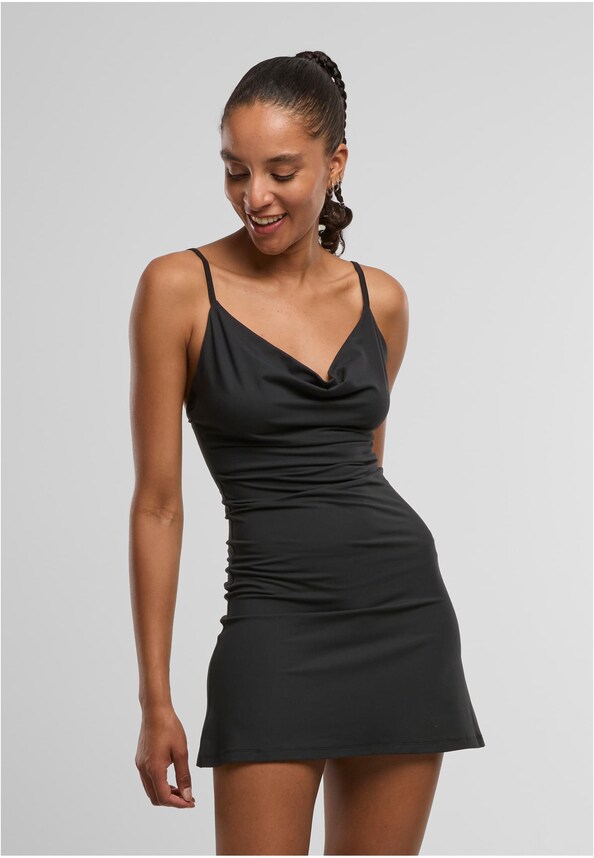 Ladies Mini Waterfall Neckline Dress-0
